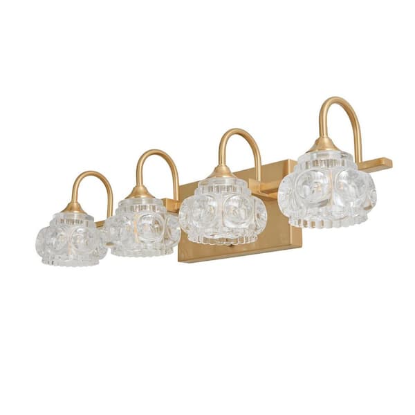 22.8 in. 4-Light Modern Golden Crystal Bathroom Vanity Light with Clear Glass Shade for Bathroom(Blulbs Not Included)