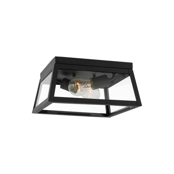 SEA GULL LIGHTING 79136BLE-12 TWO LIGHT OUTDOOR CEILING FLUSH MOUNT ~ BLACK 