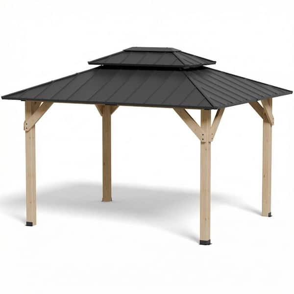 12 ft. x 10 ft. Cedar Wood Outdoor Gazebo with Double Galvanized Steel Roof