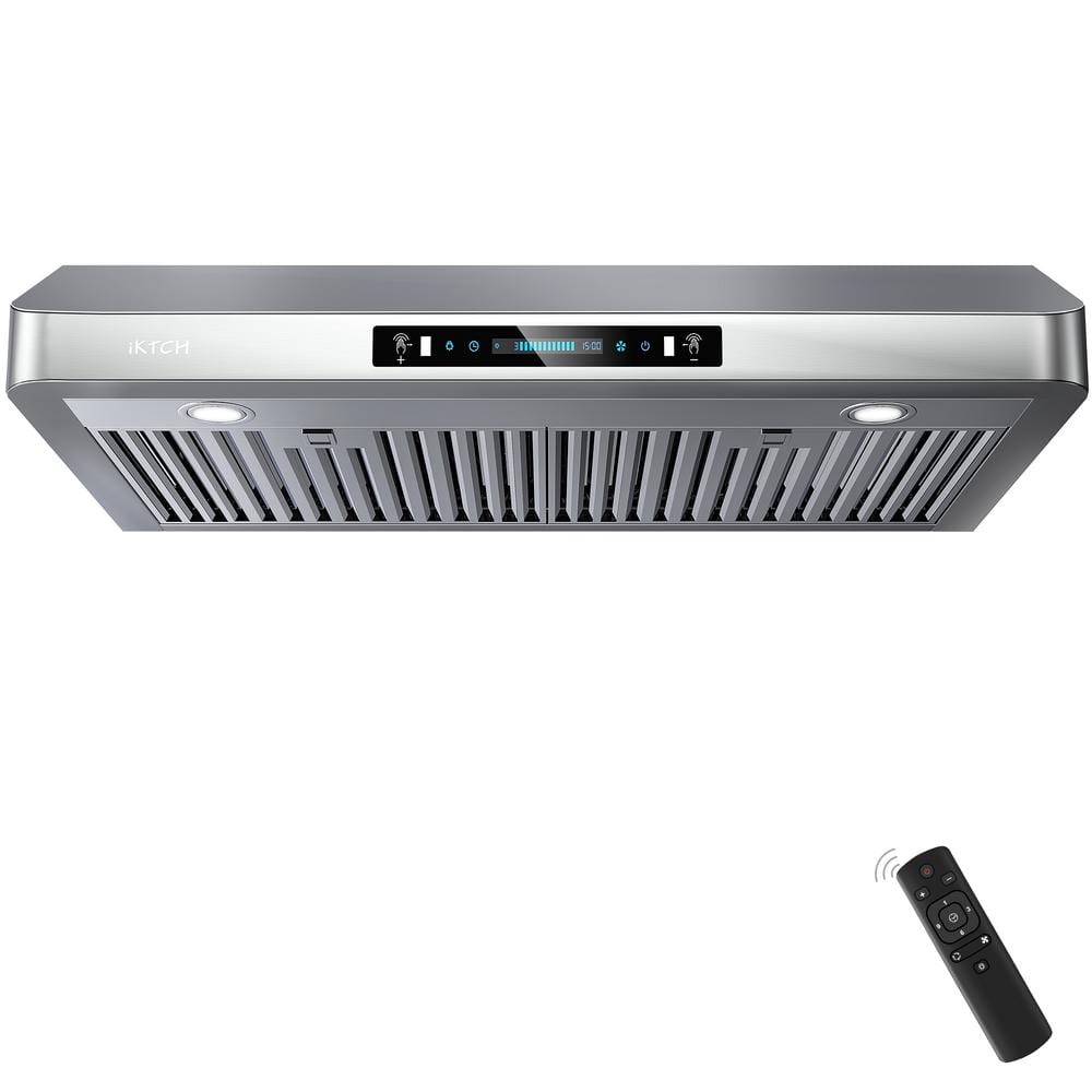 IKTCH 30 in. 900 CFM Ducted Under Cabinet Range Hood in Stainless Steel with LED Light, Black