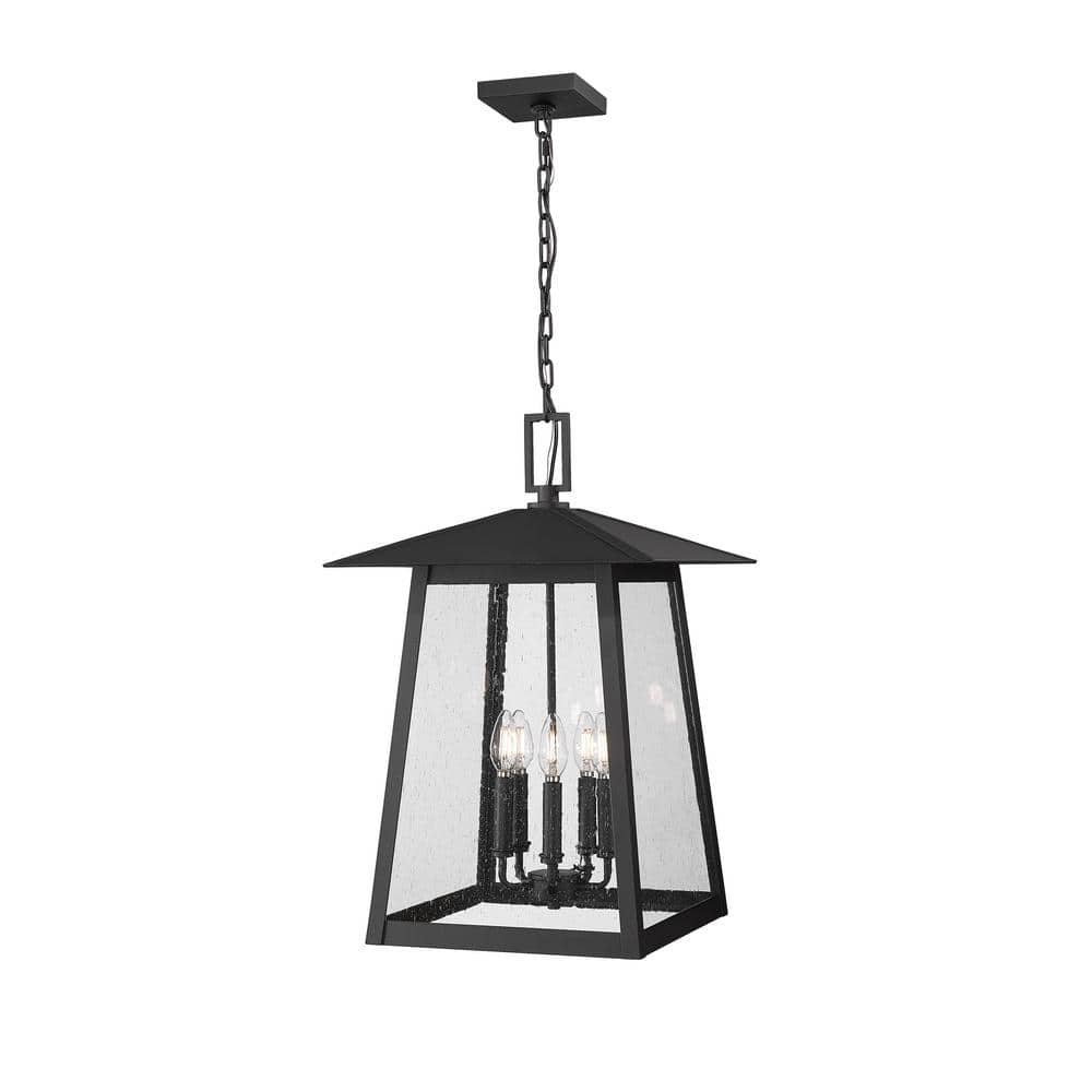Rainer 24 in. 5-light Black Dimmable Outdoor Pendant-Light with Clear Seedy