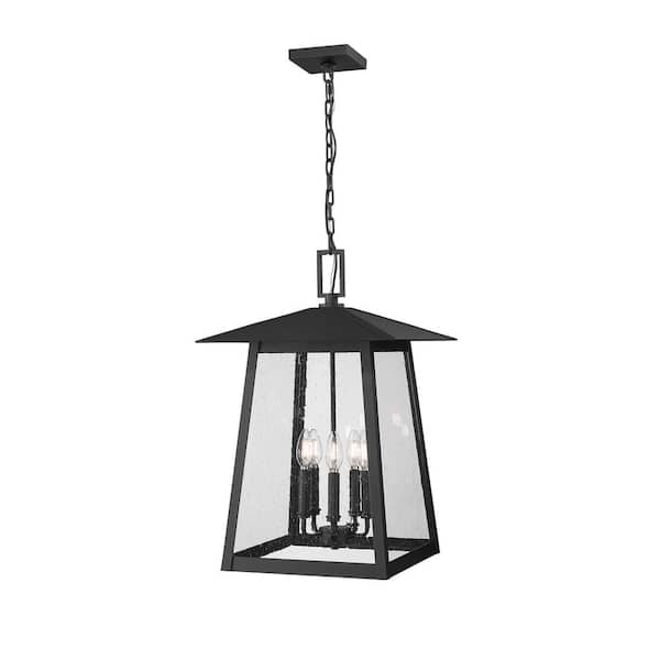 Filament Design Rainer 24 in. 5-light Black Dimmable Outdoor Pendant-Light with Clear Seedy Glass with no bulbs included