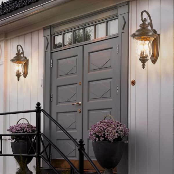 Antique 22 in. 2-Light Royal Bronze Brown Outdoor Weather Resistant Aluminium Lantern Wall Sconce with No Bulb Included