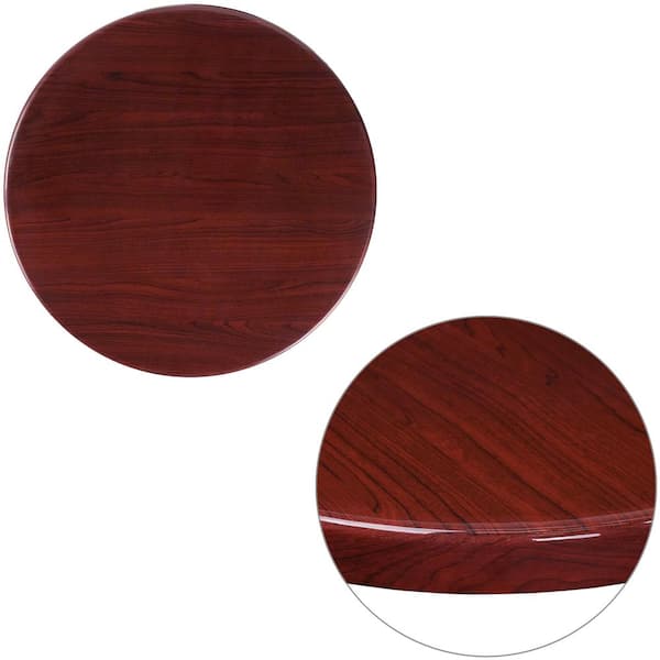 Flash Furniture 24 in. Round High-Gloss Mahogany Resin Table Top with 2 in. Thick Drop-Lip