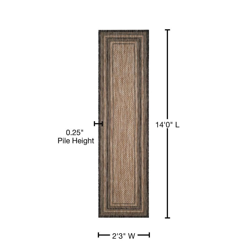 Easy-Care Reversible Flat Woven Brown Synthetic Runner 2'3" x 14'