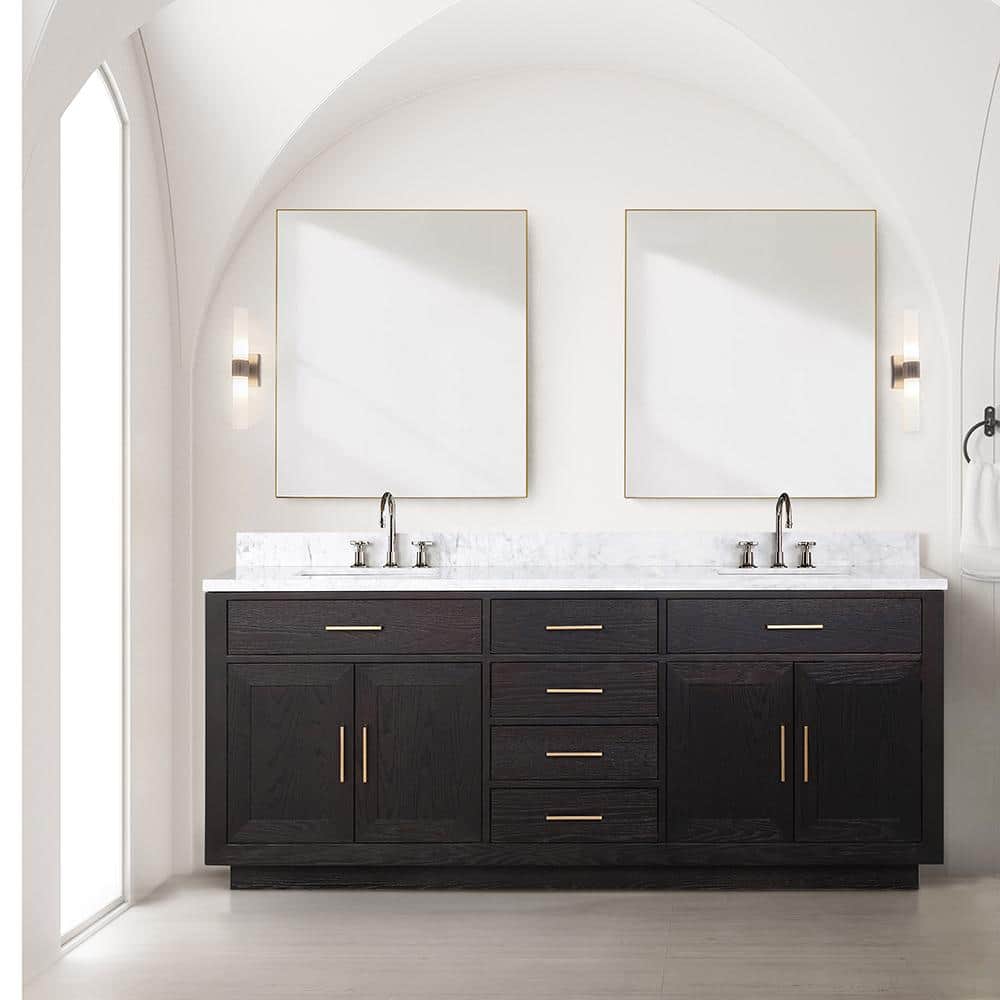 Condor 80 in W x 22 in D Black Oak Double Bath Vanity, Carrara Marble Top, and Faucet Set price history on PriceWatchPro