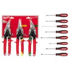 Straight-Cut Offset Aviation Snip (3-Pack) with Screwdriver Set (8-Piece)