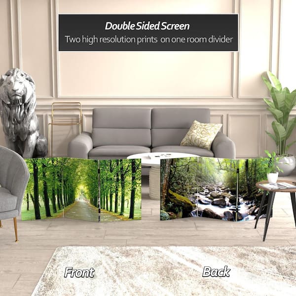 RED LANTERN 2 ft. Short Path of Life Printed Canvas 3-Panel Room Divider