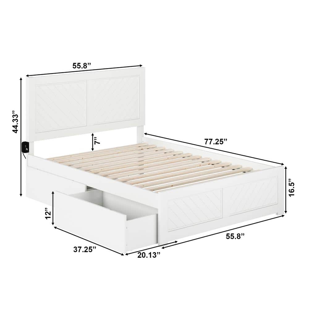 Canyon White Full Wood Platform Bed with Storage Drawers