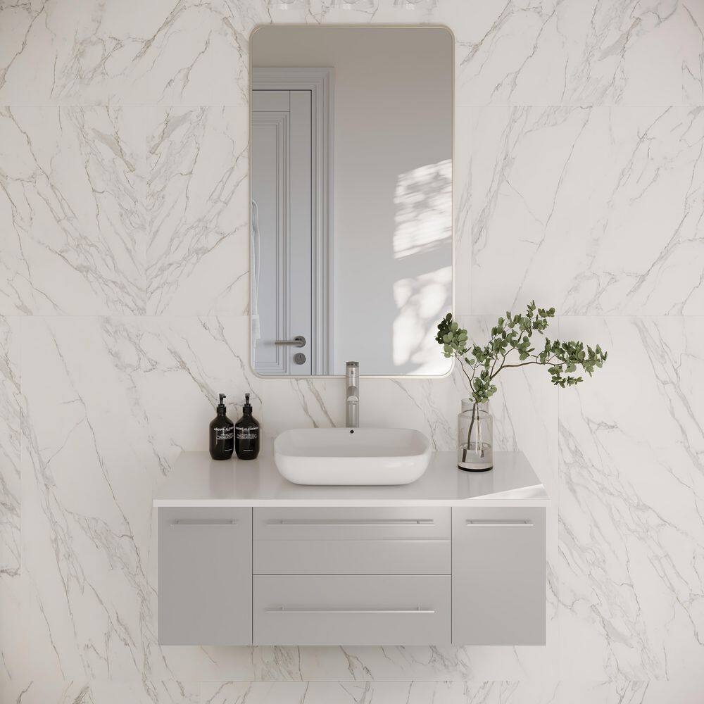 Lucera 42" Gray Wall Mount Vanity with Quartz Top and Vessel Sink