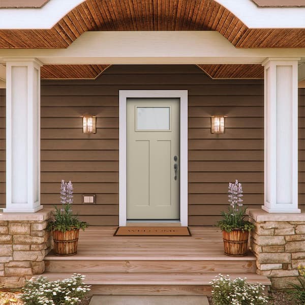 36 in. x 80 in. Left-Hand 1/4 Lite Craftsman Blanca Frosted Glass Desert Sand Fiberglass Prehung Front Door