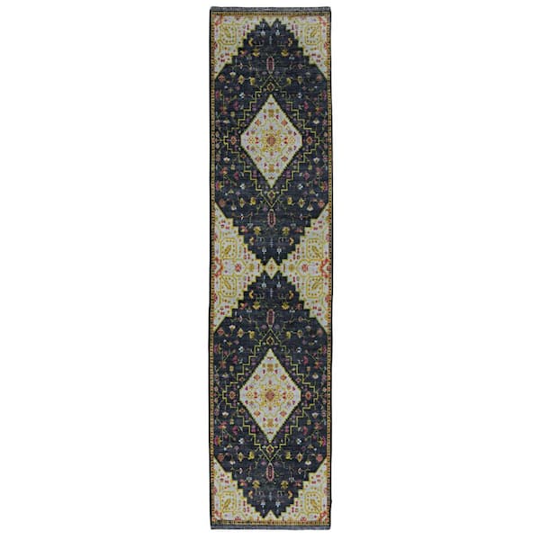 Lena Black and Ivory 2 ft. x 10 ft. Transitional Woven Oriental Polyester Rectangle Indoor Runner Rug