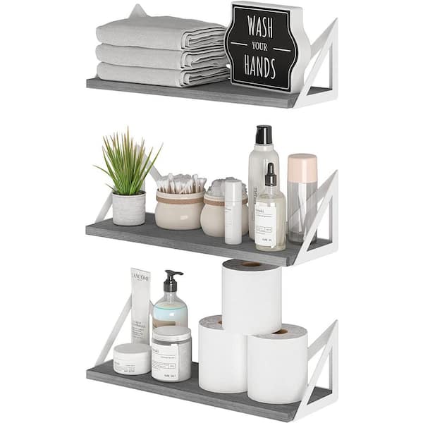 Cubilan 17 in. W x 6 in. D Gray Wood Composite Decorative Wall Shelf, Set of 3
