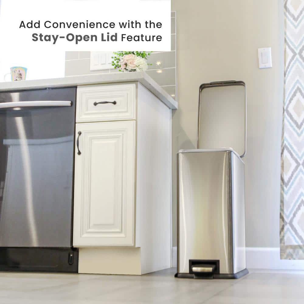 Slim Stainless Steel Step-On Trash Can Set, 8 and 2.5 Gallon, Silver