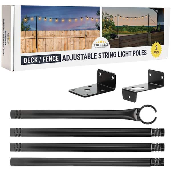 EXCELLO GLOBAL PRODUCTS 2-Pack of 5.3 ft. Deck/Fence String Light Poles ...