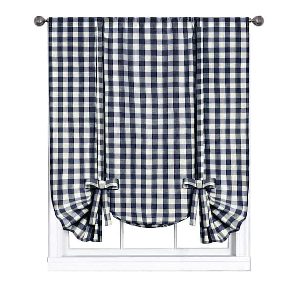 ACHIM Buffalo Check 42 in. W x 63 in. L Polyester/Cotton Light Filtering Window Panel in Navy