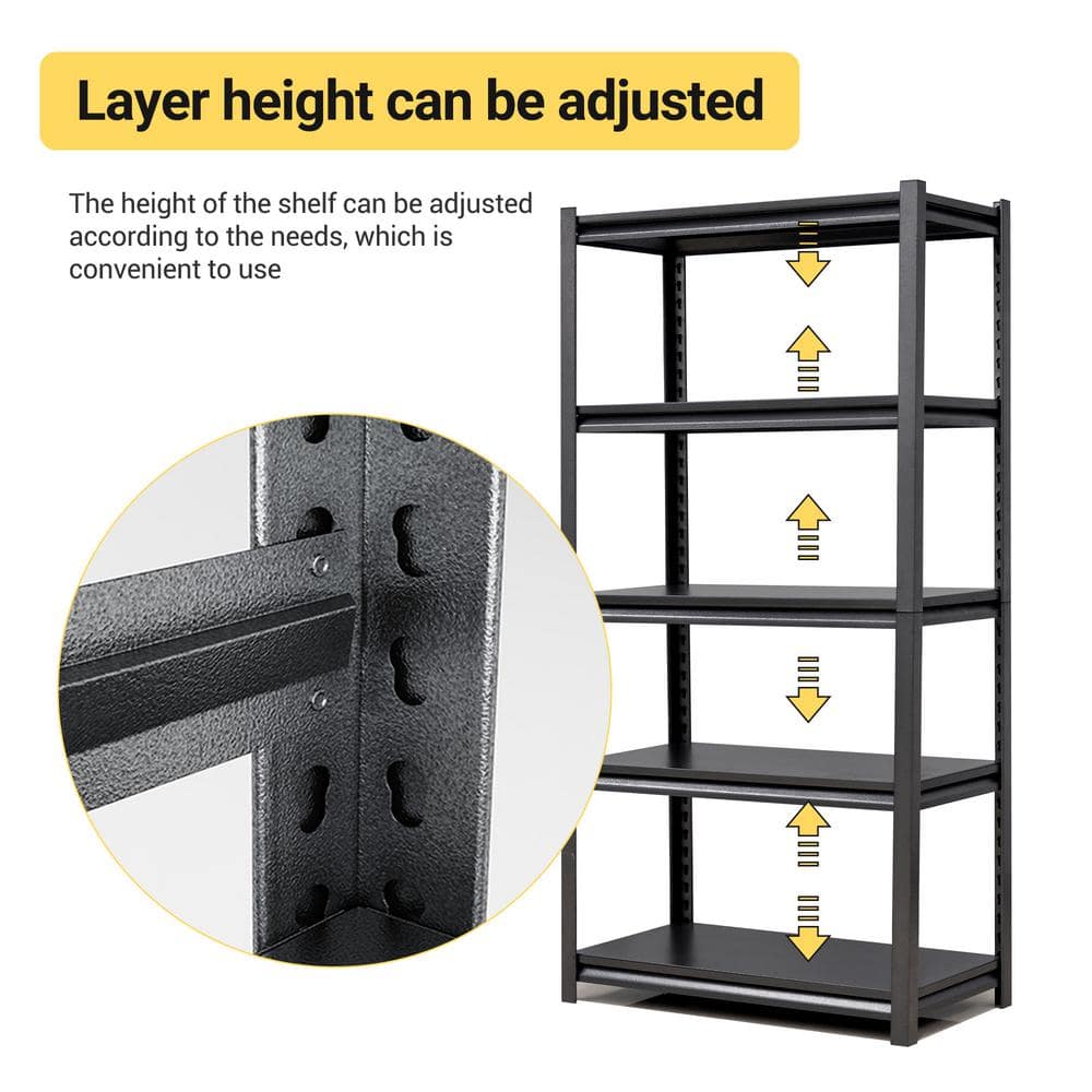 Black Heavy Duty Steel 5-Tier Adjustable Garage Shelving Unit