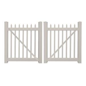 Abbington 10 ft. W x 4 ft. H Tan Vinyl Picket Fence Double Gate Kit Includes Gate Hardware