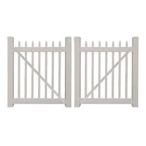 Abbington 10 ft. W x 5 ft. H Tan Vinyl Picket Fence Double Gate Kit Includes Gate Hardware