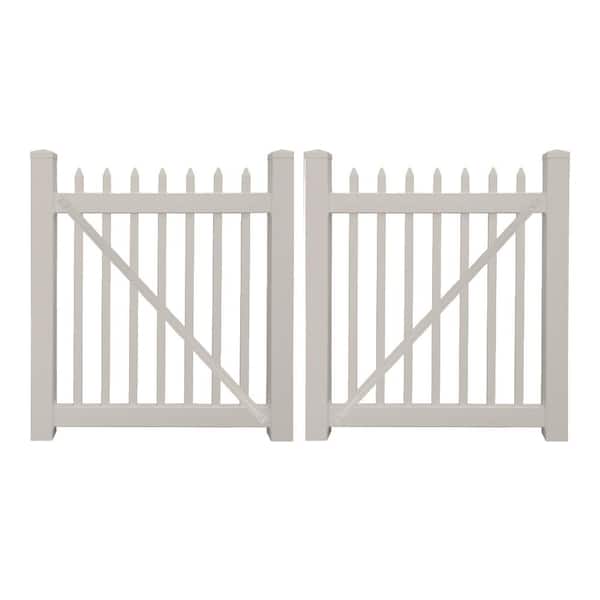 Weatherables Abbington 10 ft. W x 5 ft. H Tan Vinyl Picket Fence Double Gate Kit Includes Gate Hardware