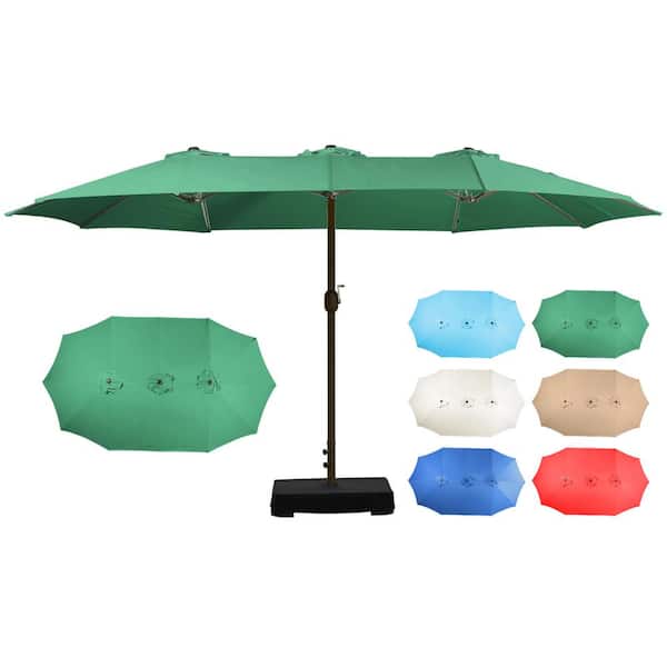 Aoodor 15 ft. Green Market Double Side Patio Umbrella with Base and Sandbag