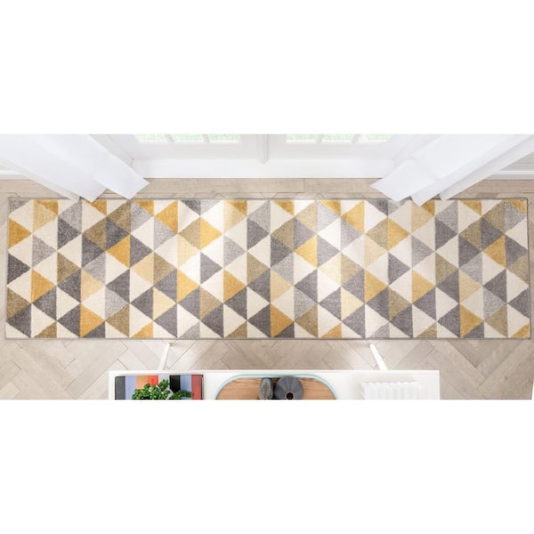Mystic Alvin Gold Mid-Century Modern Geometric 2 ft. 7 in. x 9 ft. 10 in. Runner Rug