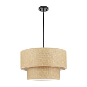20 in. 4-Light Tan Drum Shaded Chandelier with 2-Tier Fabric Shade