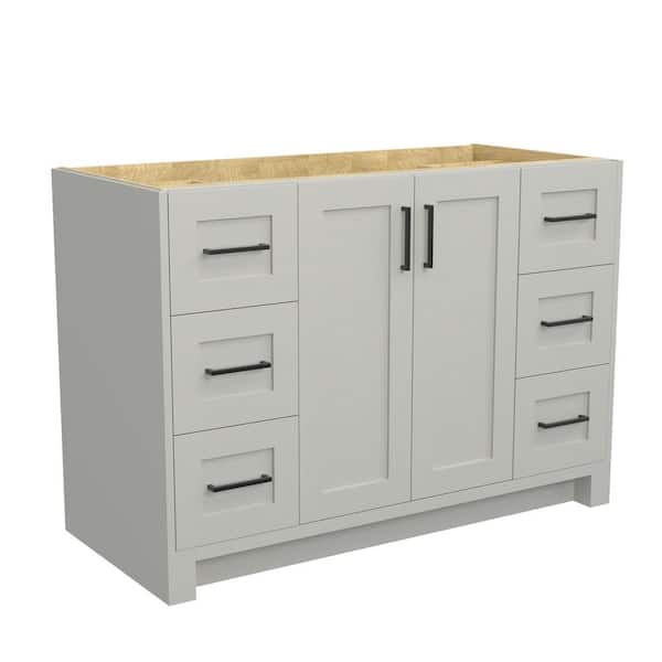 Lay 48 in. Bath Vanity Cabinet Without Top Solid Wood Freestanding Soft-Close Dovetail Drawer in Light Gray Assembled