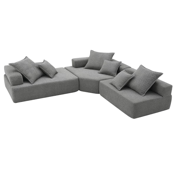 Polibi 103.5 in. Square Arm Fabric L-shaped Sofa with 3 Pcs Free Combination in. Gray