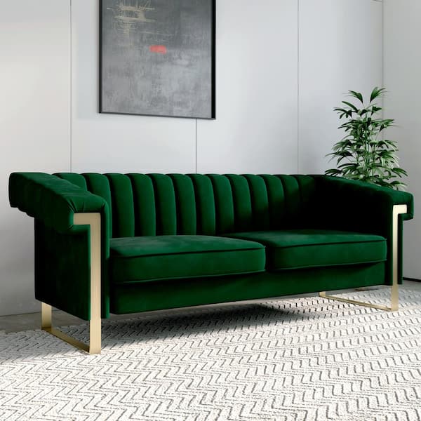 Magic Home Reflect Style 84 in. Square Arm 3-Seater Sofa in Green