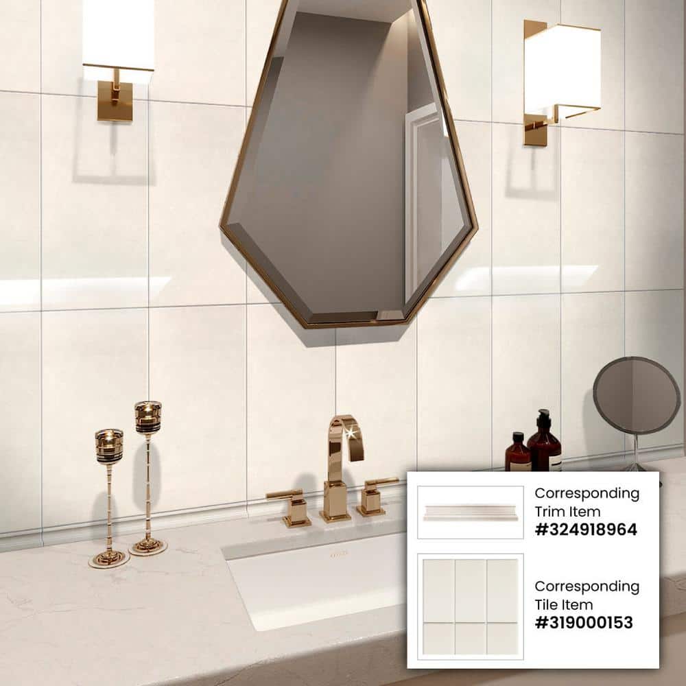 24" x 12" Polished White Marble Look Wall & Floor Tile
