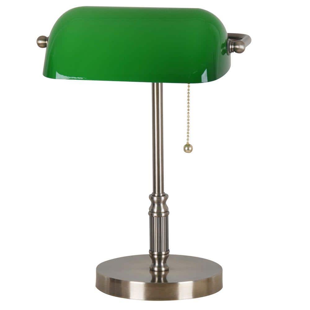Antique Brass Bankers Lamp, Brass Desk Lamp With Green Glass Shade