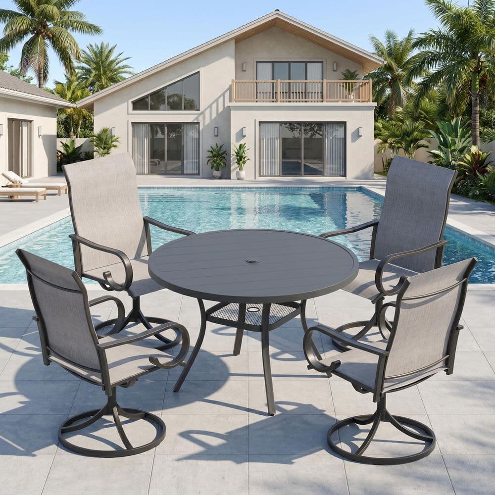 4-Piece Swivel Outdoor Dining Chairs with 360° Rotation Base and All-Weather Breathable Textilene Fabric in Gray price history on PriceWatchPro