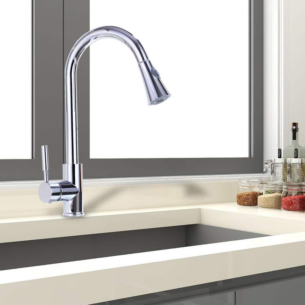 Stainless Steel Single-Handle Pull Down Sprayer Kitchen Faucet in Chrome -  Maincraft, L80027T