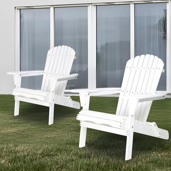 Huluwat 31 in. D x 19.5 in. W x 36 in. H Wood Folding Outdoor Patio Adirondack Chair in White (Set of 2)