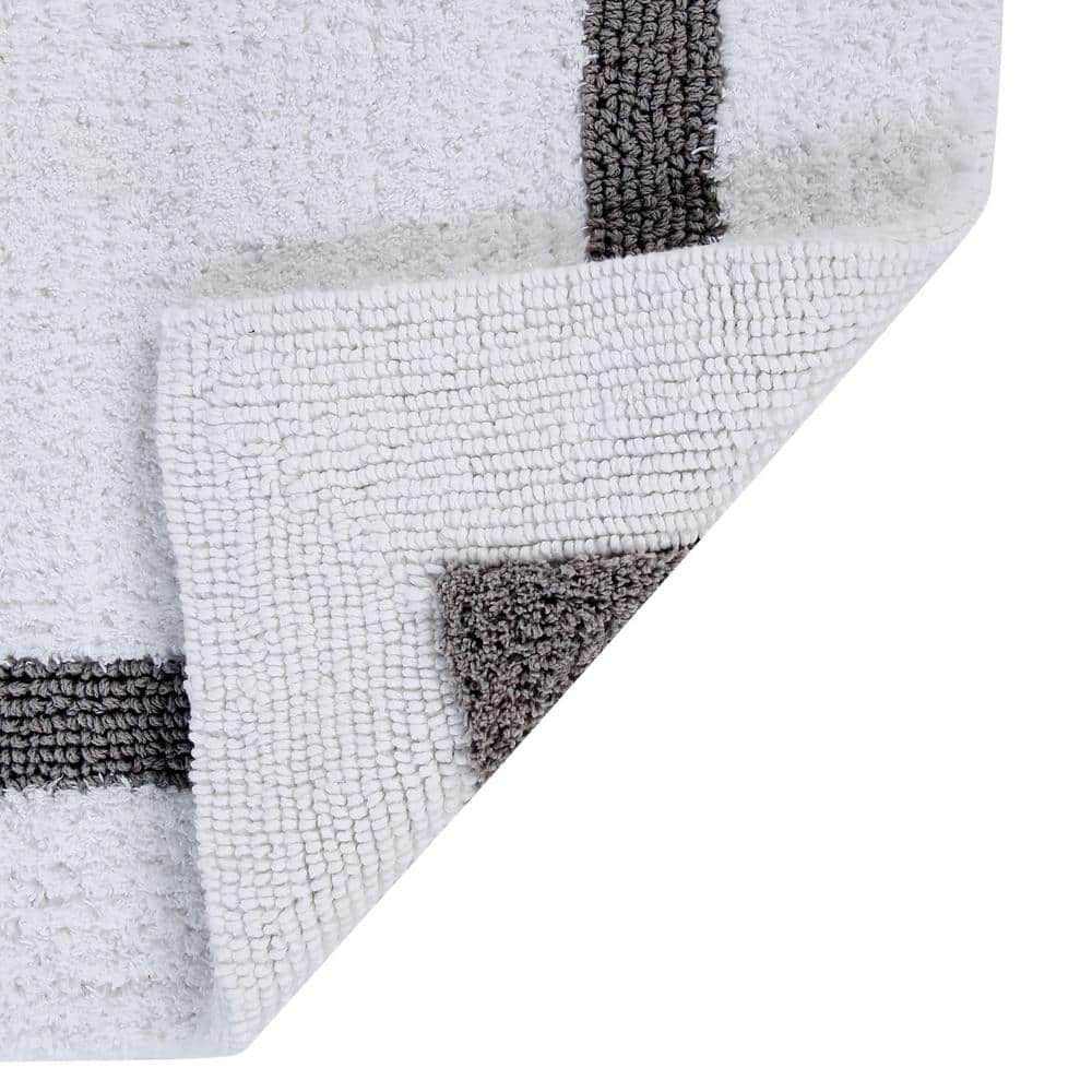 White and Gray Cotton Tufted Rectangular Bath Rug