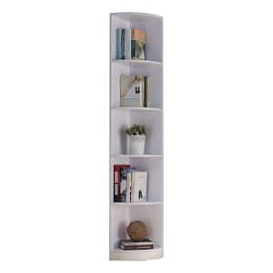 Capacious 70.75 in. Wooden White Finish Corner Display Cabinet with 5 Shelves
