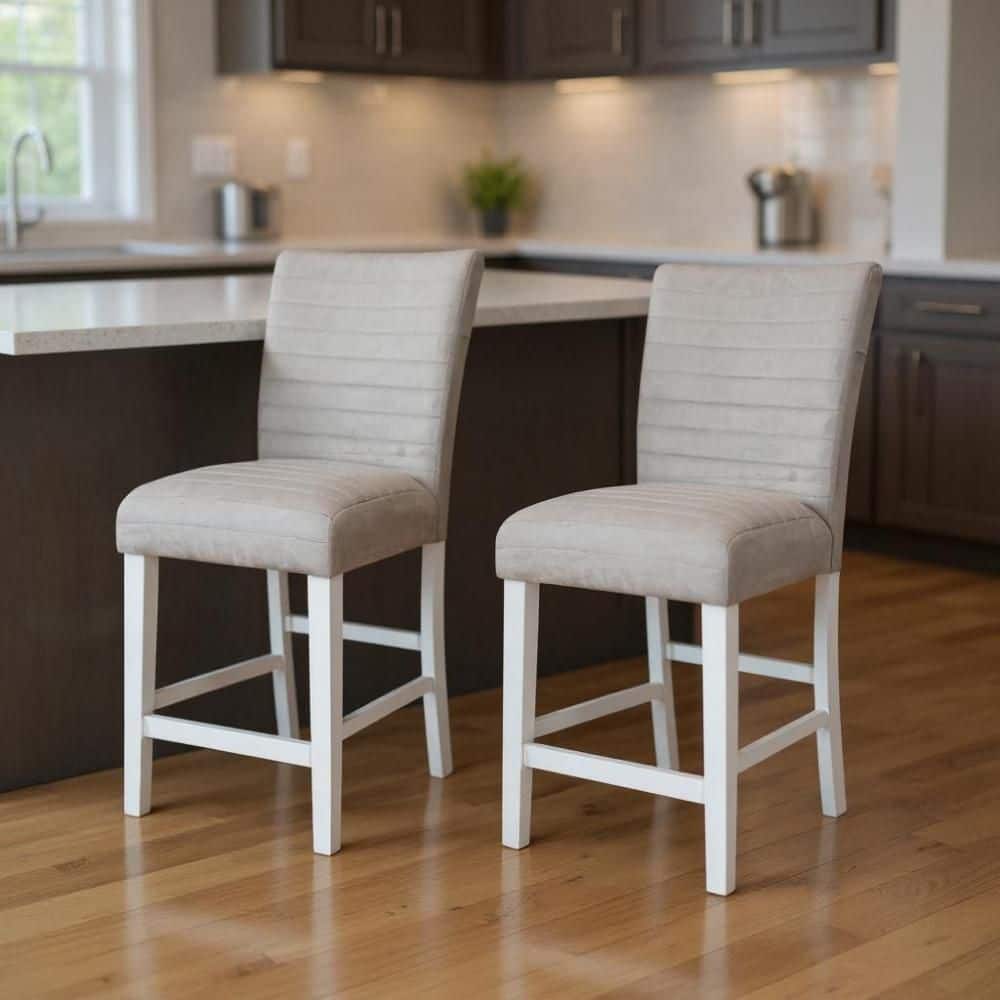 25 in. H White Low Back Wood Bar Stool with Velvet Seat (Set of 2) price history on PriceWatchPro