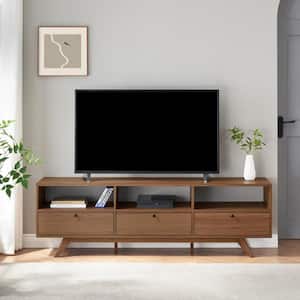 70 in. Mocha Wood Mid-Century Modern TV Stand with 3-Drop-Down Doors Fits TVs up to 80 in.