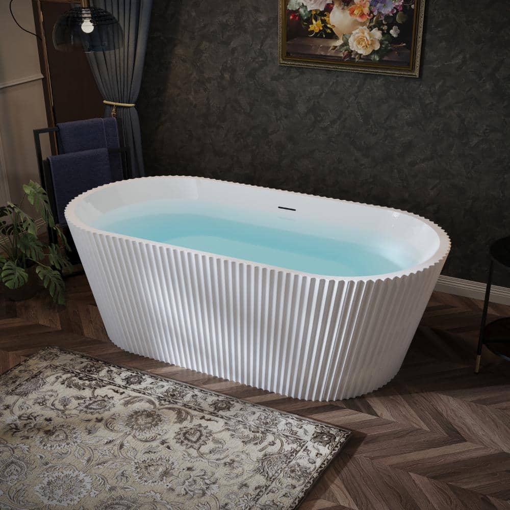 67 in. Fluted Oval Acrylic Freestanding Bathtub in Glossy White with Matte White Overflow Drain price history on PriceWatchPro