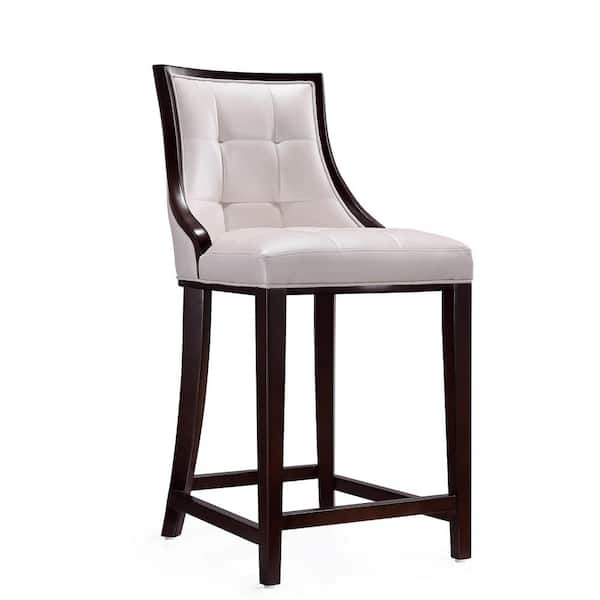 Fifth Avenue 26 in. Pearl White and Walnut Beech Wood Counter Stool with Faux Leather Upholstered Seat