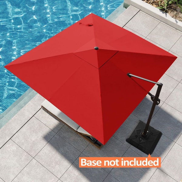 Pellebant 11 ft. x 11 ft. Square Aluminum Outdoor Heavy-Duty 360° Rotation Cantilever Patio Umbrella in Red with No Base
