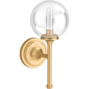 Bellera 1 Light Brushed Modern Brass Indoor Wall Sconce with Globular Glass Shade, UL Listed