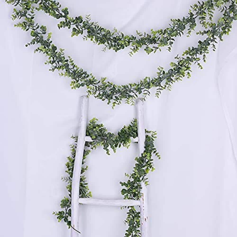 6-Pack Green Artificial Eucalyptus Garland with Lights for Outdoor Decor
