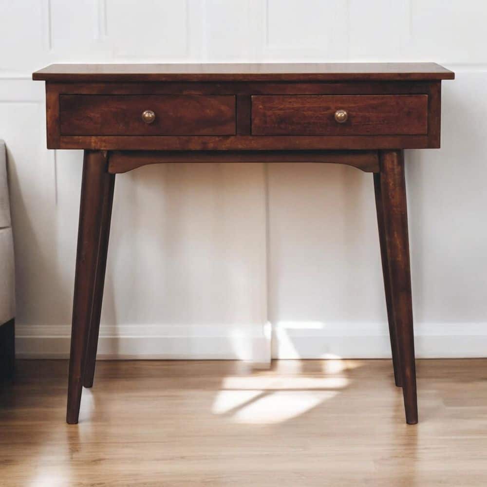 Sezja 35.4 in. Brown Rectangle Classic Design Solid Wood Console Table with 2 Drawers