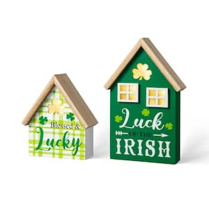 8.5 in. H St. Patrick's Lighted Wooden House-shaped Table Decor (Set of 2 )