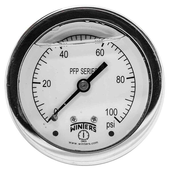 Winters Instruments PFP Series 2.5 in. Stainless Steel Liquid Filled Case Pressure Gauge with 1/4 in. NPT CBM and Range of 0-100 psi