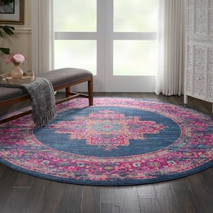 Passion Blue 8 ft. x 8 ft. Floral Transitional Round Rug