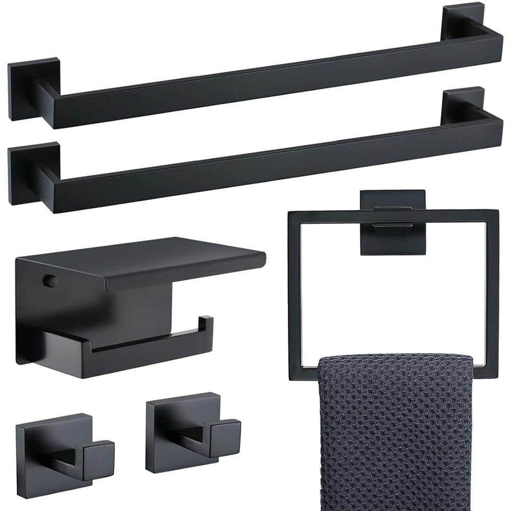 6-Piece Wall Mounted Stainless Steel Bath Hardware Set with 2 Towel Bar, Ri
