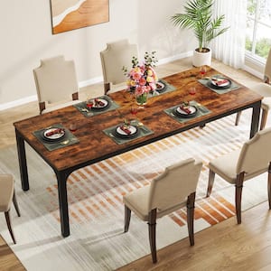 Roesler Rustic Brown Wood 4 Legs 78.7 in. W Long Dining Table Seats 6-8 for Living Room and Dining Room